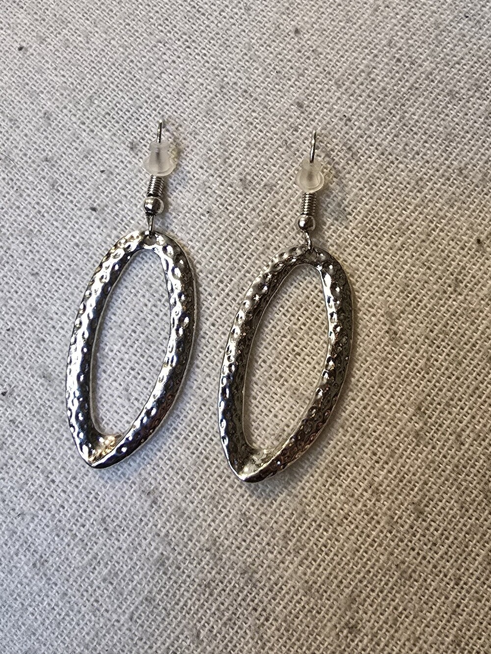 Gold Textured Oval Drop Earrings - Women's Jewelry